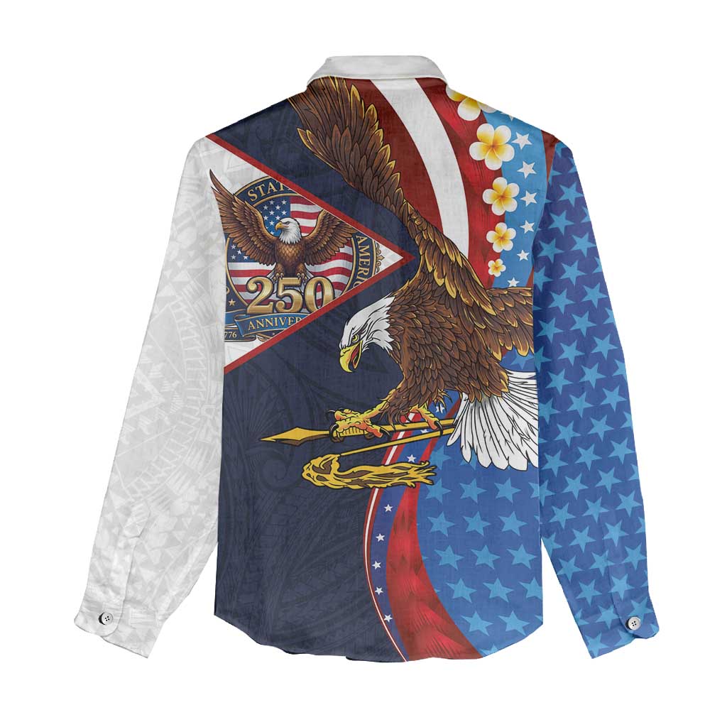 American Samoa and United States Semiquincentennial Women Casual Shirt Bald Eagle with National Flag Style
