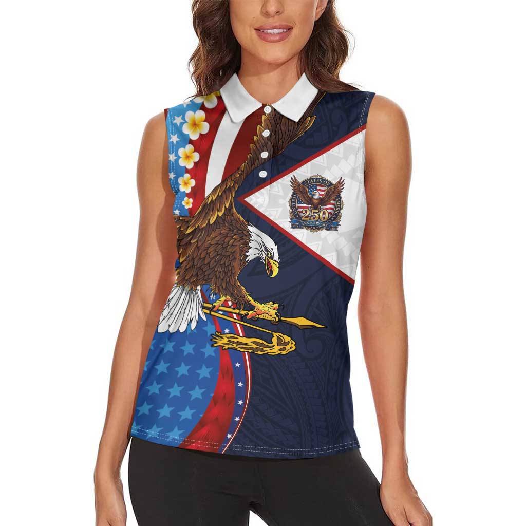 American Samoa and United States Semiquincentennial Women Sleeveless Polo Shirt Bald Eagle with National Flag Style