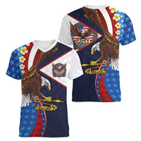 American Samoa and United States Semiquincentennial Women V-Neck T-Shirt Bald Eagle with National Flag Style