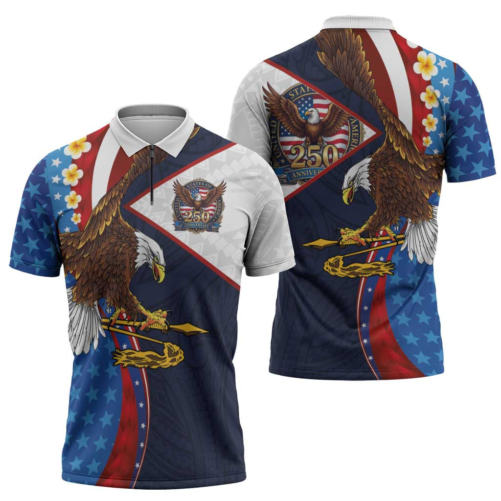 American Samoa and United States Semiquincentennial Zipper Polo Shirt Bald Eagle with National Flag Style