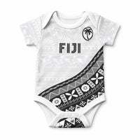 Custom Fijian Rugby Baby Onesie Tapa Pattern and Palm Tree Tribal LT03 White - Polynesian Pride