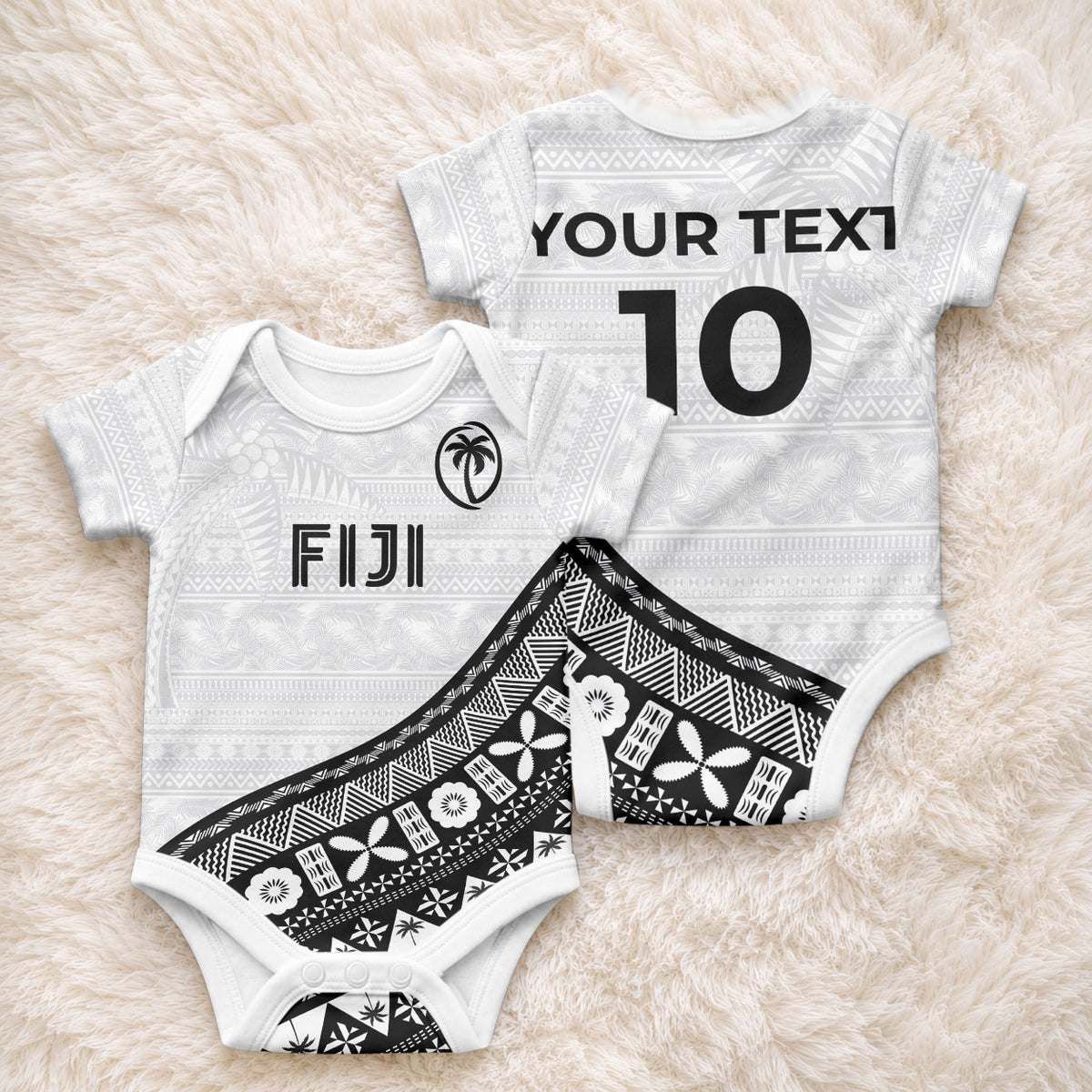 Custom Fijian Rugby Baby Onesie Tapa Pattern and Palm Tree Tribal LT03 - Polynesian Pride
