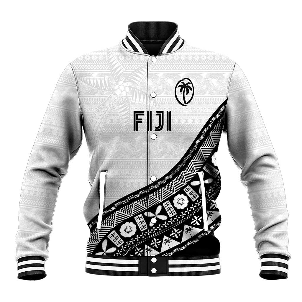 Custom Fijian Rugby Baseball Jacket Tapa Pattern and Palm Tree Tribal