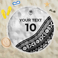 Custom Fijian Rugby Beach Blanket Tapa Pattern and Palm Tree Tribal