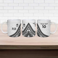 Custom Fijian Rugby Ceramic Mug Tapa Pattern and Palm Tree Tribal