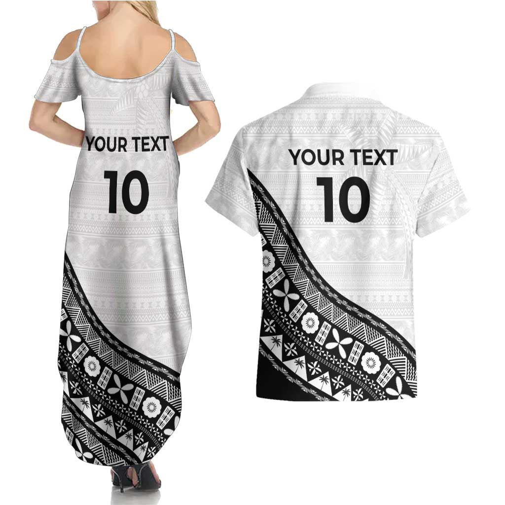 Custom Fijian Rugby Couples Matching Summer Maxi Dress and Hawaiian Shirt Tapa Pattern and Palm Tree Tribal