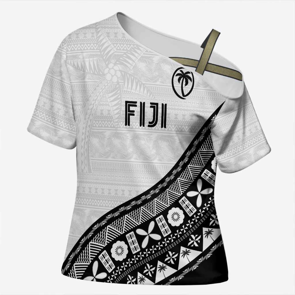 Custom Fijian Rugby Cross Shoulder Shirt Tapa Pattern and Palm Tree Tribal