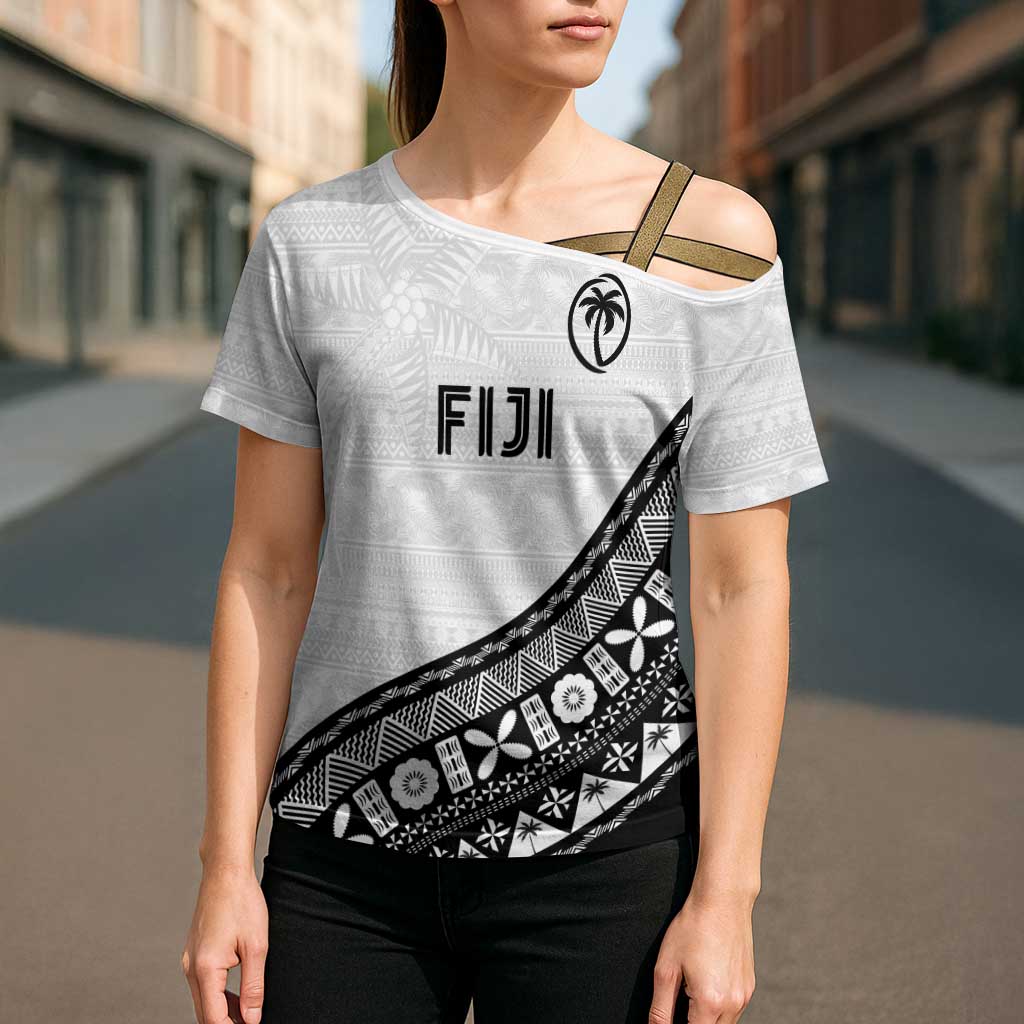 Custom Fijian Rugby Cross Shoulder Shirt Tapa Pattern and Palm Tree Tribal