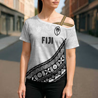 Custom Fijian Rugby Cross Shoulder Shirt Tapa Pattern and Palm Tree Tribal