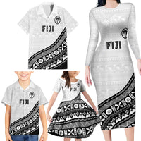 Custom Fijian Rugby Family Matching Long Sleeve Bodycon Dress and Hawaiian Shirt Tapa Pattern and Palm Tree Tribal LT03 - Polynesian Pride