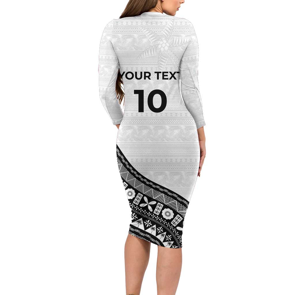 Custom Fijian Rugby Family Matching Long Sleeve Bodycon Dress and Hawaiian Shirt Tapa Pattern and Palm Tree Tribal LT03 - Polynesian Pride
