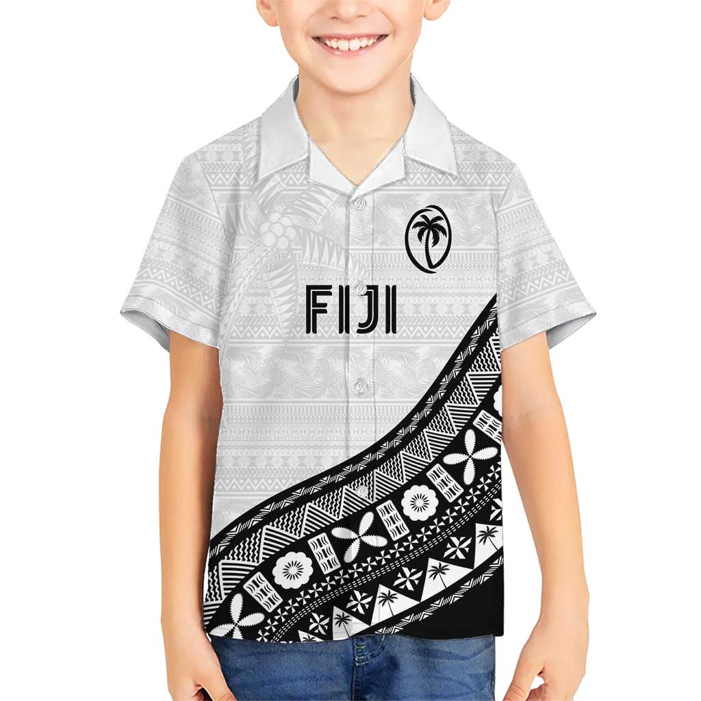 Custom Fijian Rugby Family Matching Mermaid Dress and Hawaiian Shirt Tapa Pattern and Palm Tree Tribal LT03 Son's Shirt White - Polynesian Pride