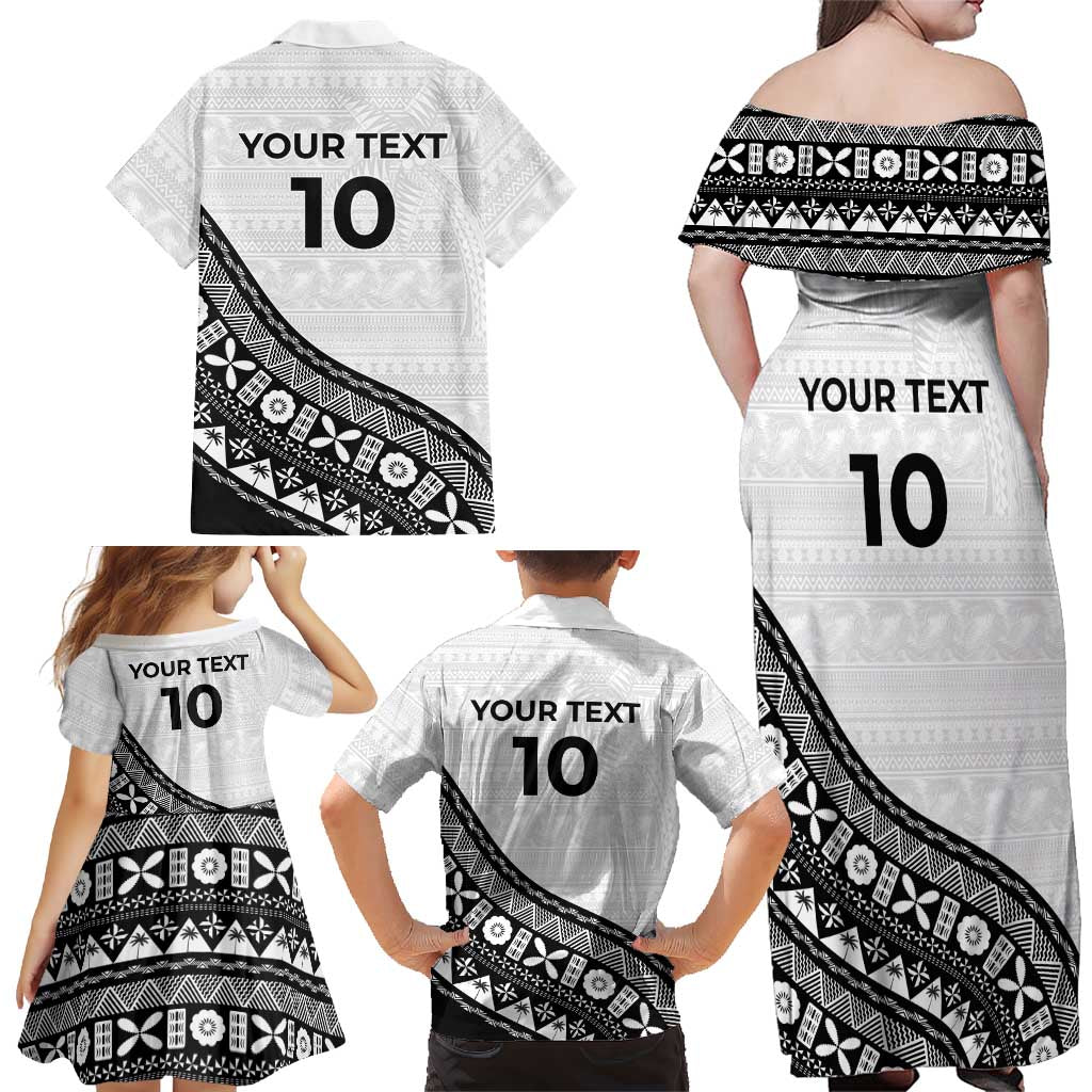 Custom Fijian Rugby Family Matching Off Shoulder Maxi Dress and Hawaiian Shirt Tapa Pattern and Palm Tree Tribal LT03 - Polynesian Pride