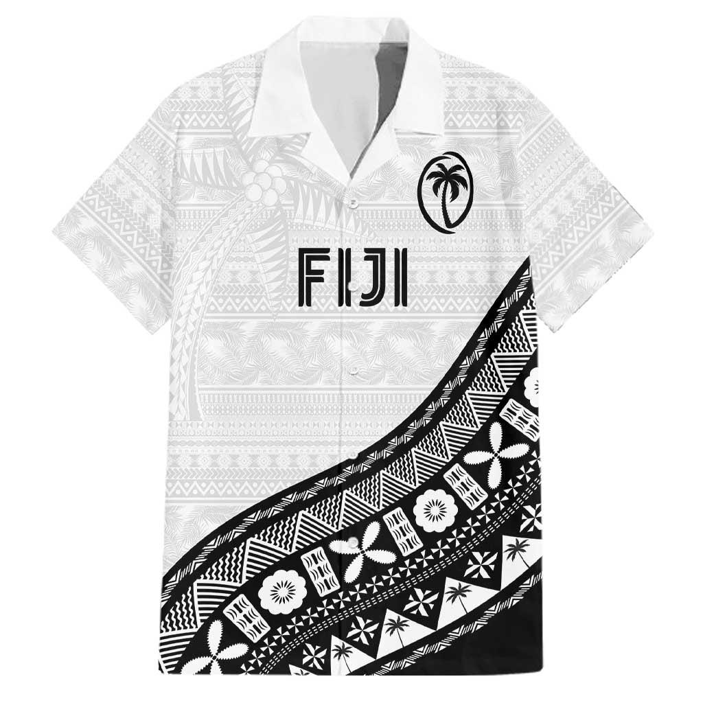 Custom Fijian Rugby Family Matching Short Sleeve Bodycon Dress and Hawaiian Shirt Tapa Pattern and Palm Tree Tribal LT03 Dad's Shirt - Short Sleeve White - Polynesian Pride