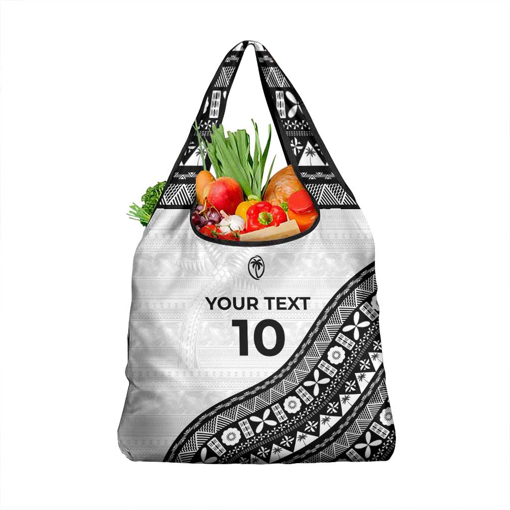 Custom Fijian Rugby Grocery Bag Tapa Pattern and Palm Tree Tribal