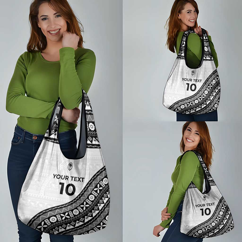 Custom Fijian Rugby Grocery Bag Tapa Pattern and Palm Tree Tribal