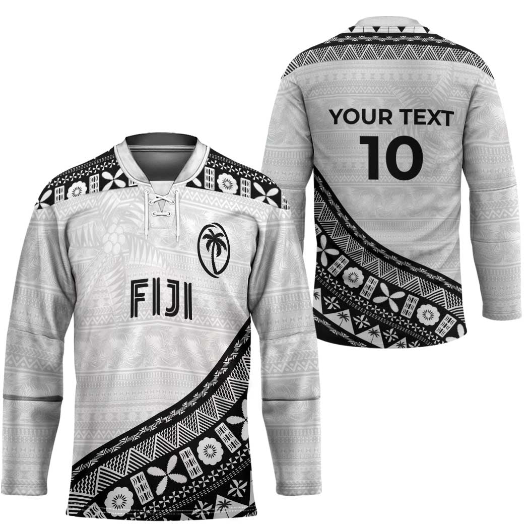 Custom Fijian Rugby Hockey Jersey Tapa Pattern and Palm Tree Tribal