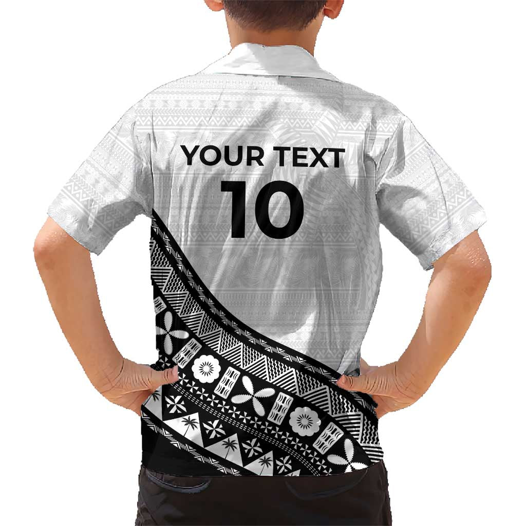 Custom Fijian Rugby Kid Hawaiian Shirt Tapa Pattern and Palm Tree Tribal