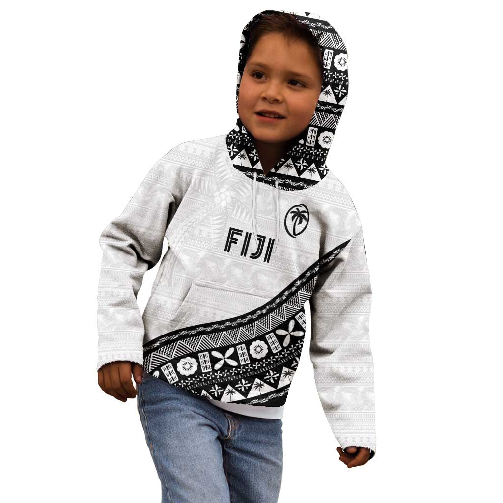 Custom Fijian Rugby Kid Hoodie Tapa Pattern and Palm Tree Tribal