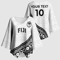 Custom Fijian Rugby Kimono Sleeve Blouse Tapa Pattern and Palm Tree Tribal