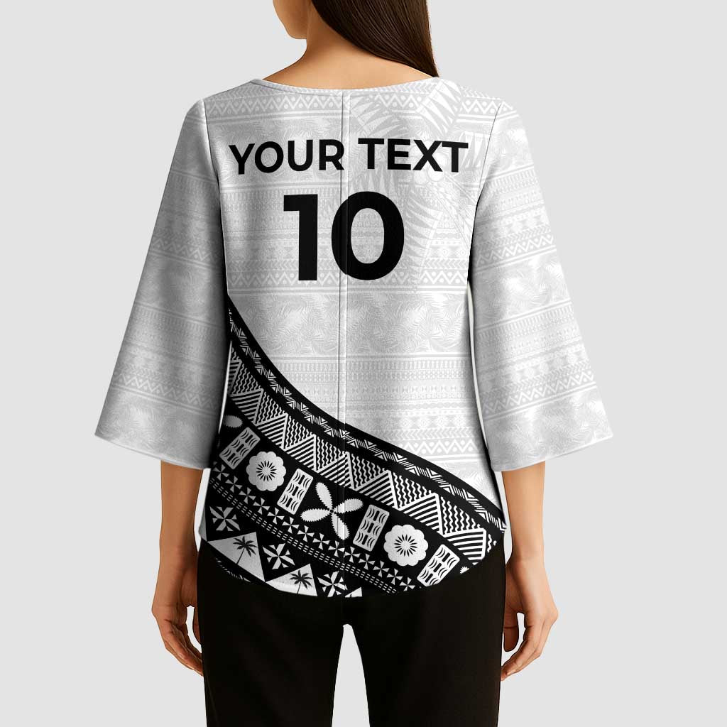 Custom Fijian Rugby Kimono Sleeve Blouse Tapa Pattern and Palm Tree Tribal