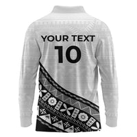Custom Fijian Rugby Long Sleeve Polo Shirt Tapa Pattern and Palm Tree Tribal