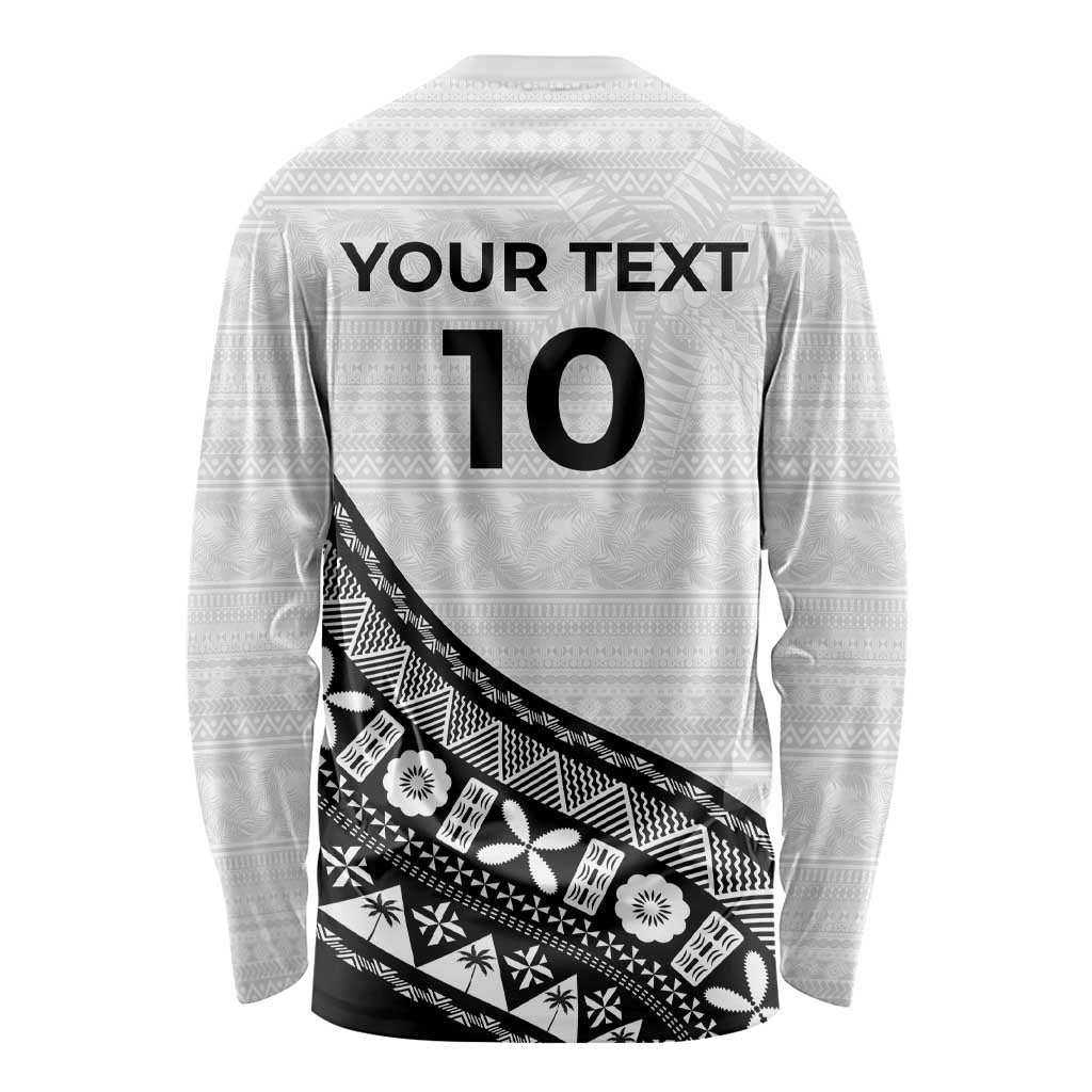 Custom Fijian Rugby Long Sleeve Shirt Tapa Pattern and Palm Tree Tribal