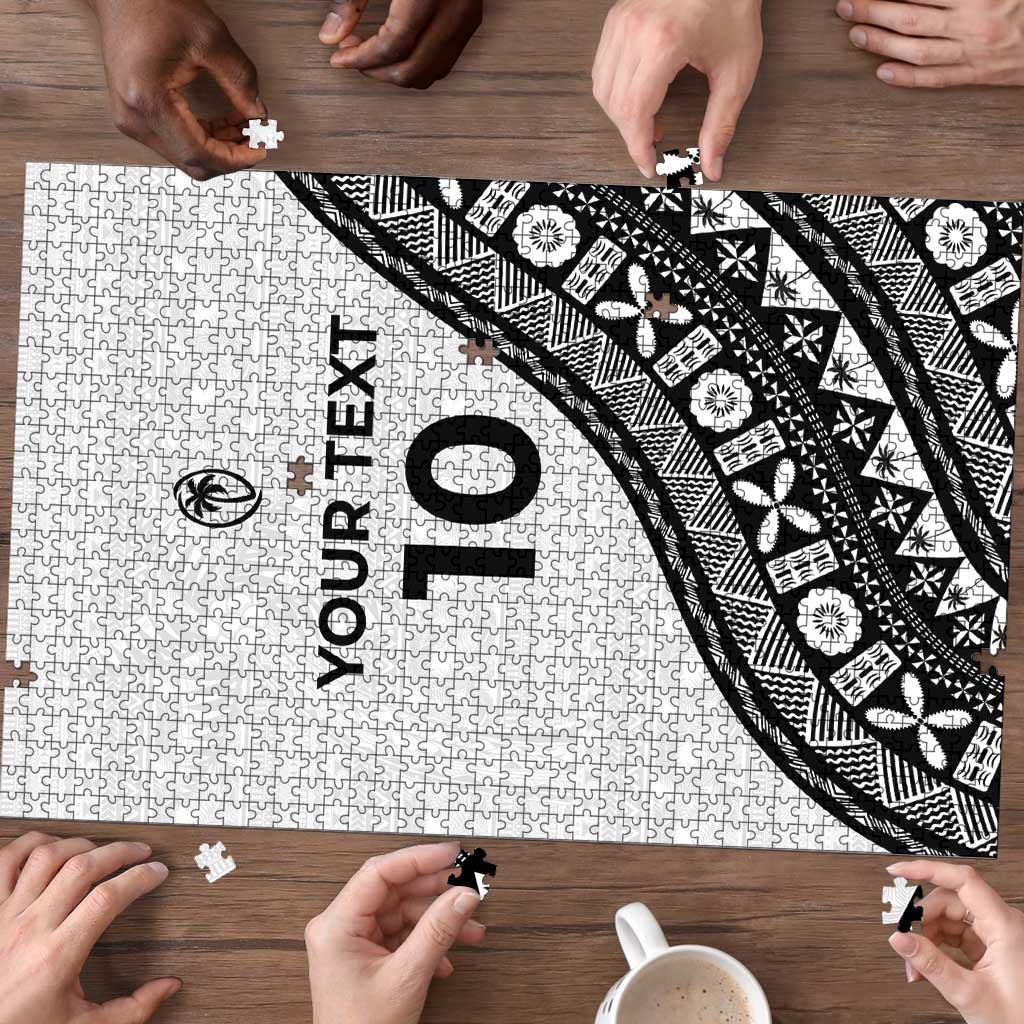 Custom Fijian Rugby Puzzle Tapa Pattern and Palm Tree Tribal