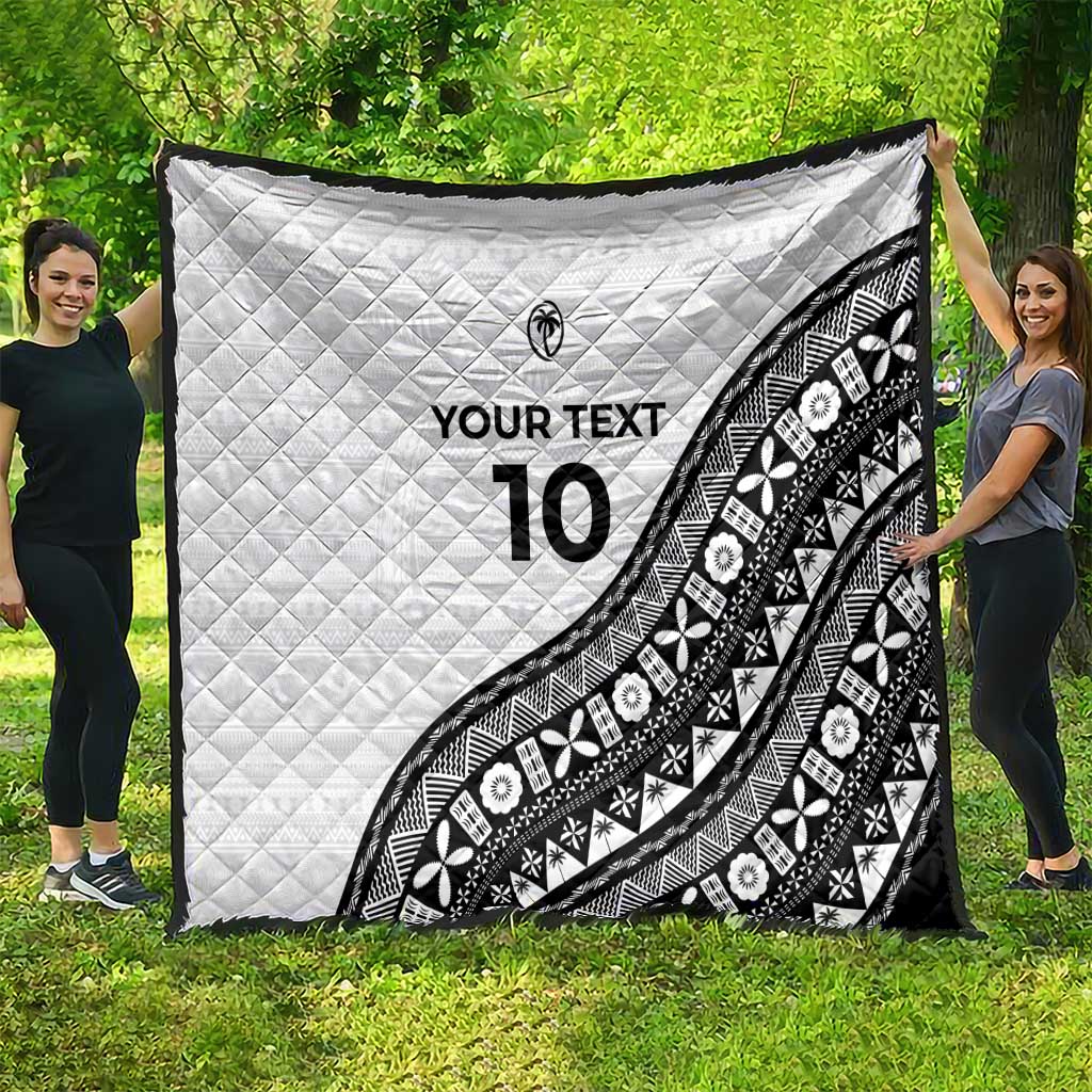 Custom Fijian Rugby Quilt Tapa Pattern and Palm Tree Tribal