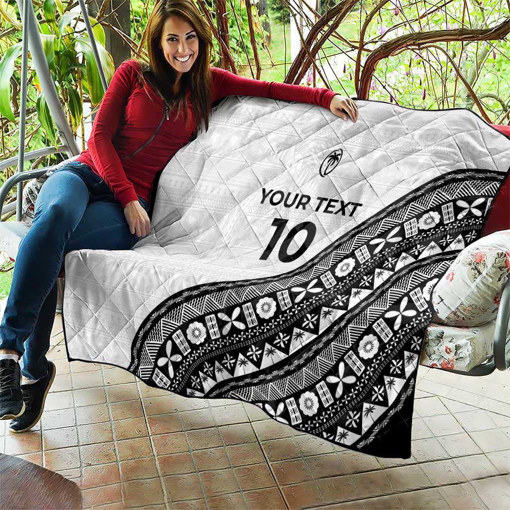 Custom Fijian Rugby Quilt Tapa Pattern and Palm Tree Tribal