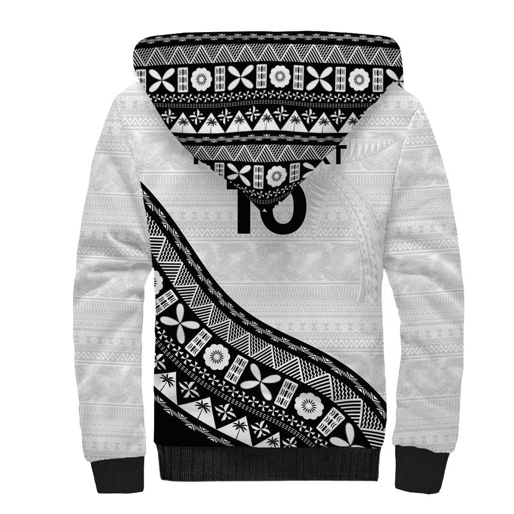 Custom Fijian Rugby Sherpa Hoodie Tapa Pattern and Palm Tree Tribal