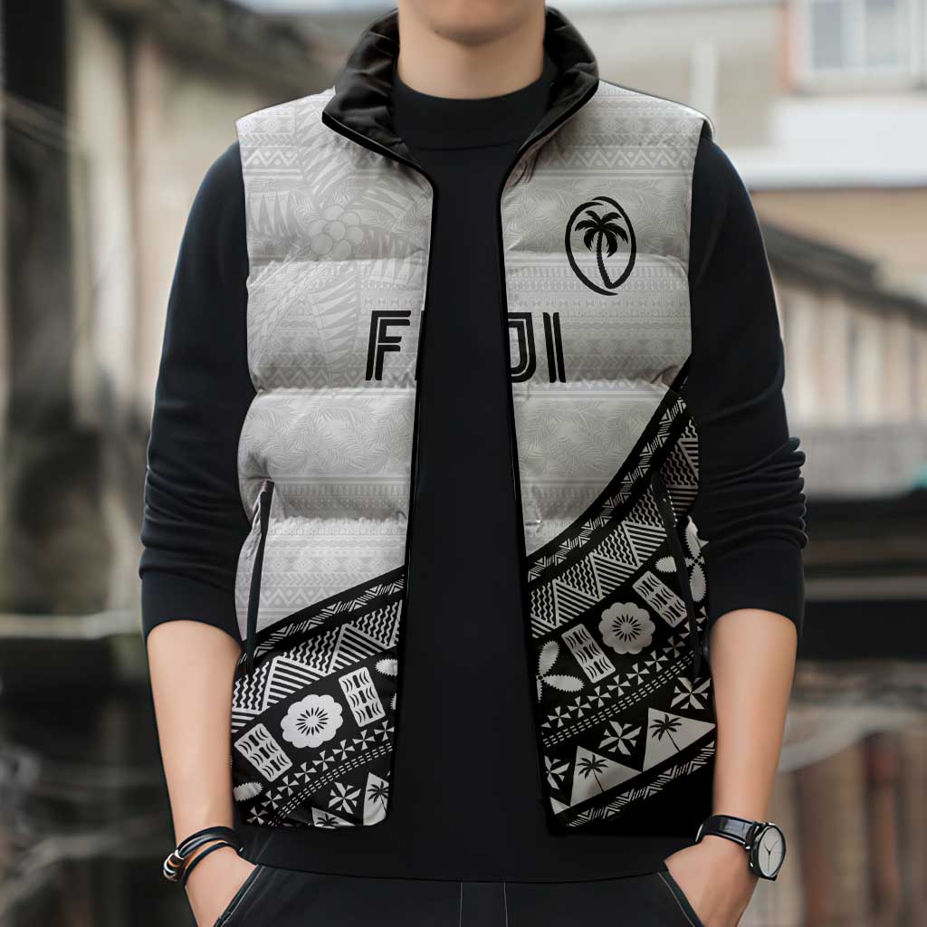Custom Fijian Rugby Sleeveless Puffer Jacket Tapa Pattern and Palm Tree Tribal