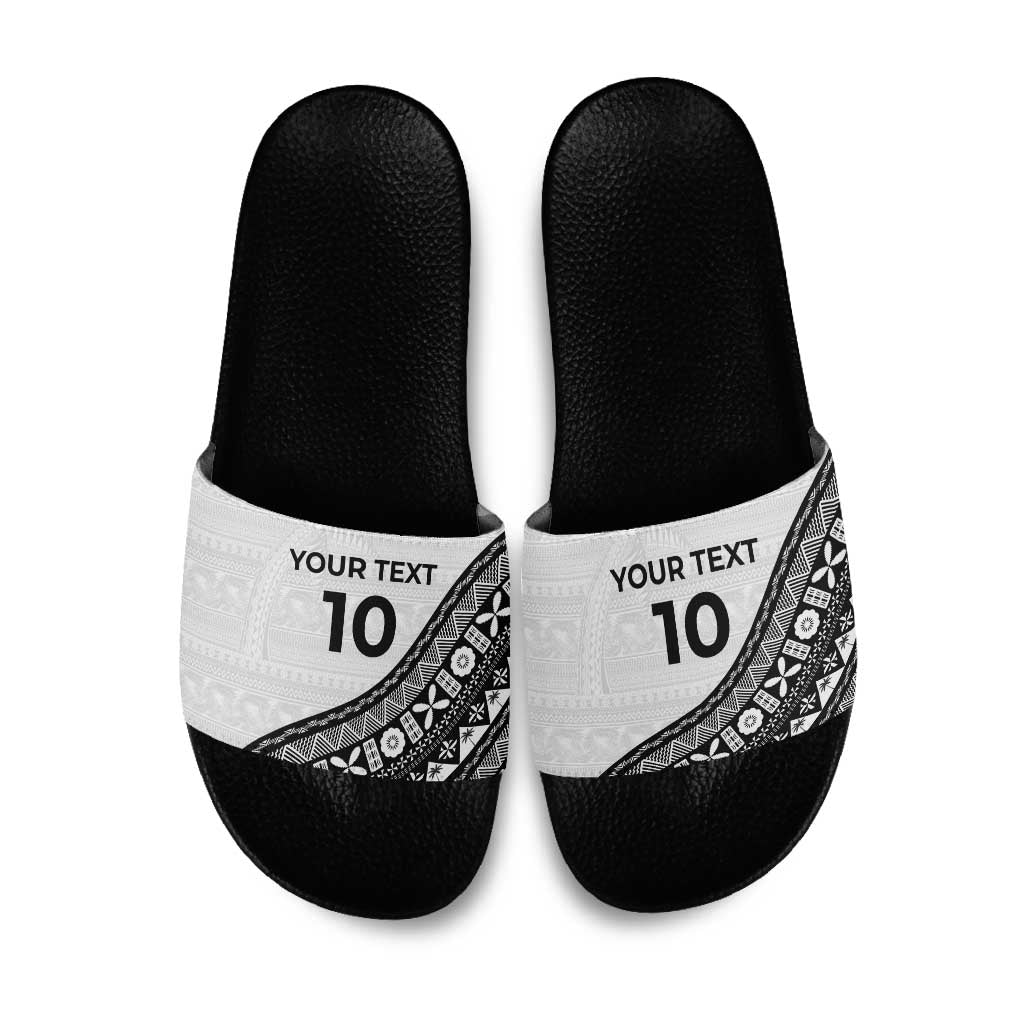 Custom Fijian Rugby Slide Sandals Tapa Pattern and Palm Tree Tribal