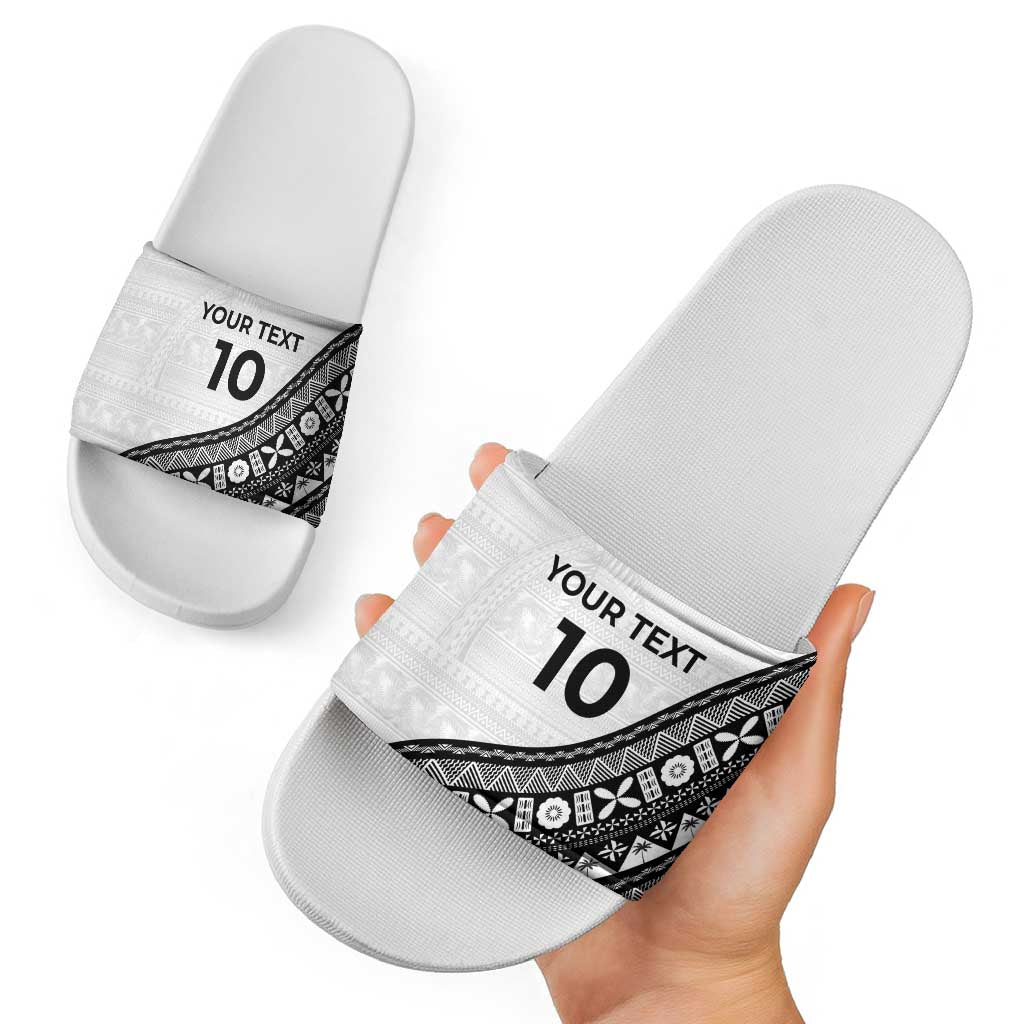 Custom Fijian Rugby Slide Sandals Tapa Pattern and Palm Tree Tribal