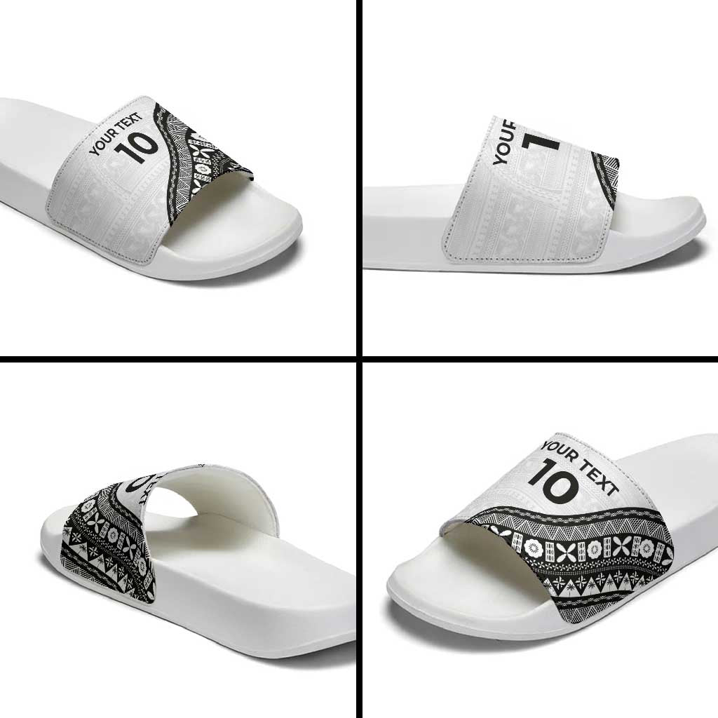 Custom Fijian Rugby Slide Sandals Tapa Pattern and Palm Tree Tribal