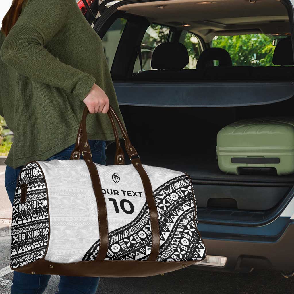 Custom Fijian Rugby Travel Bag Tapa Pattern and Palm Tree Tribal