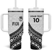 Custom Fijian Rugby Tumbler With Handle Tapa Pattern and Palm Tree Tribal