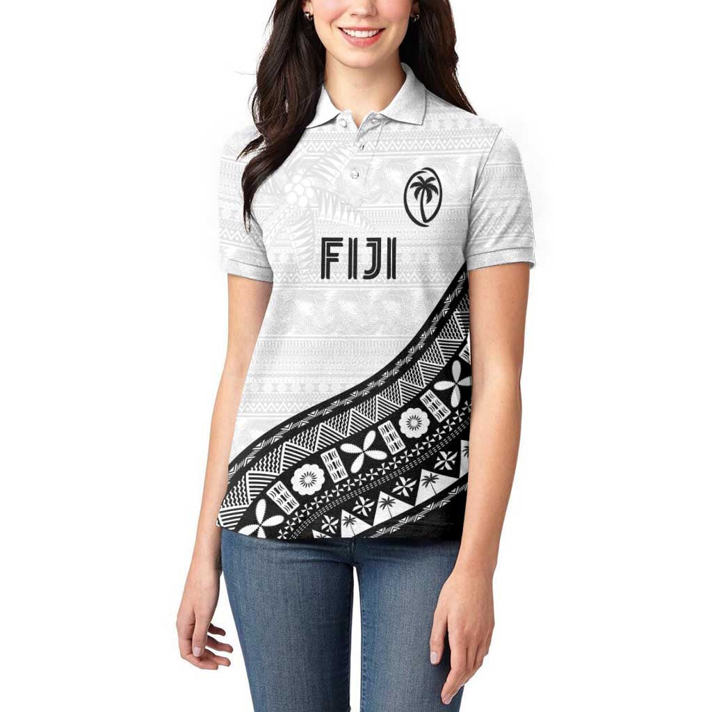 Custom Fijian Rugby Women Polo Shirt Tapa Pattern and Palm Tree Tribal