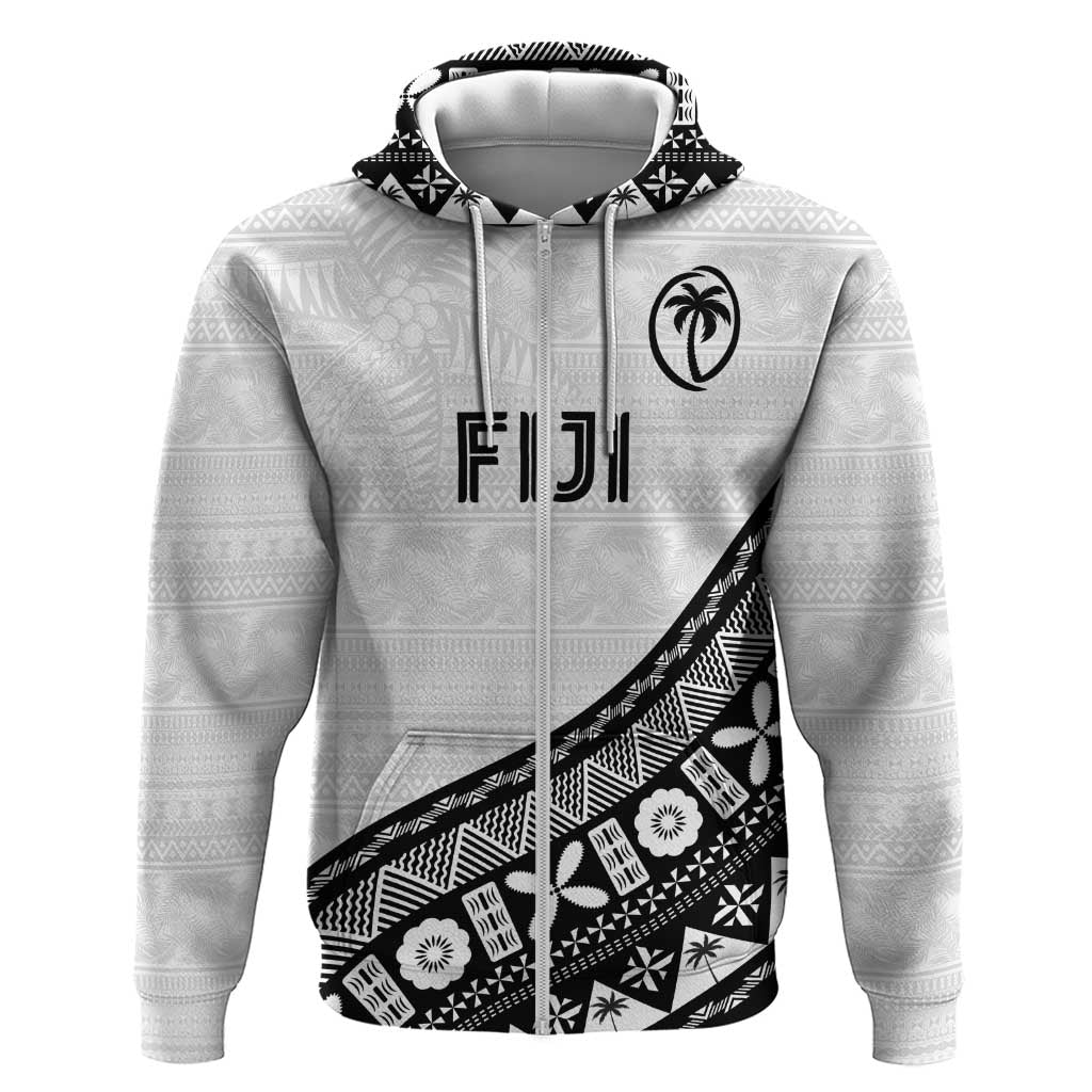 Custom Fijian Rugby Zip Hoodie Tapa Pattern and Palm Tree Tribal