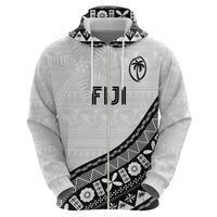 Custom Fijian Rugby Zip Hoodie Tapa Pattern and Palm Tree Tribal