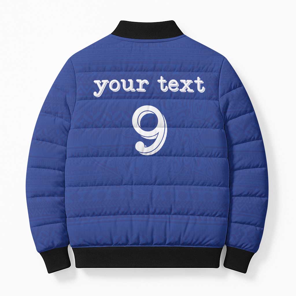 Custom Fijian Football Bomber Puffer Jacket Tapa Pattern and Shark Tribal