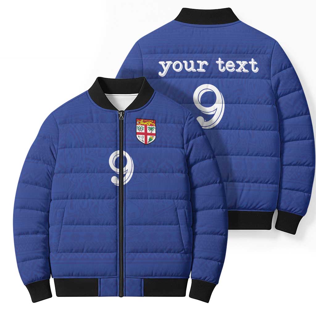 Custom Fijian Football Bomber Puffer Jacket Tapa Pattern and Shark Tribal