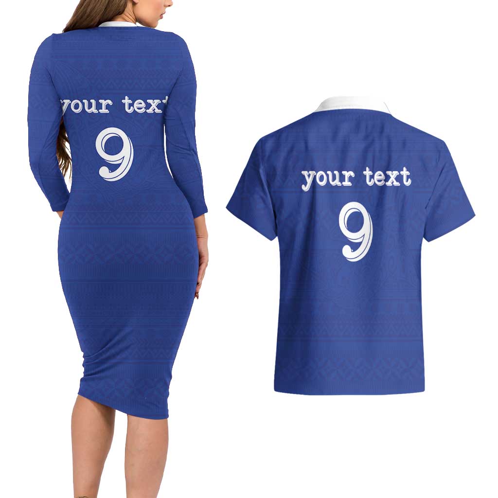 Custom Fijian Football Couples Matching Long Sleeve Bodycon Dress and Hawaiian Shirt Tapa Pattern and Shark Tribal LT03 - Polynesian Pride