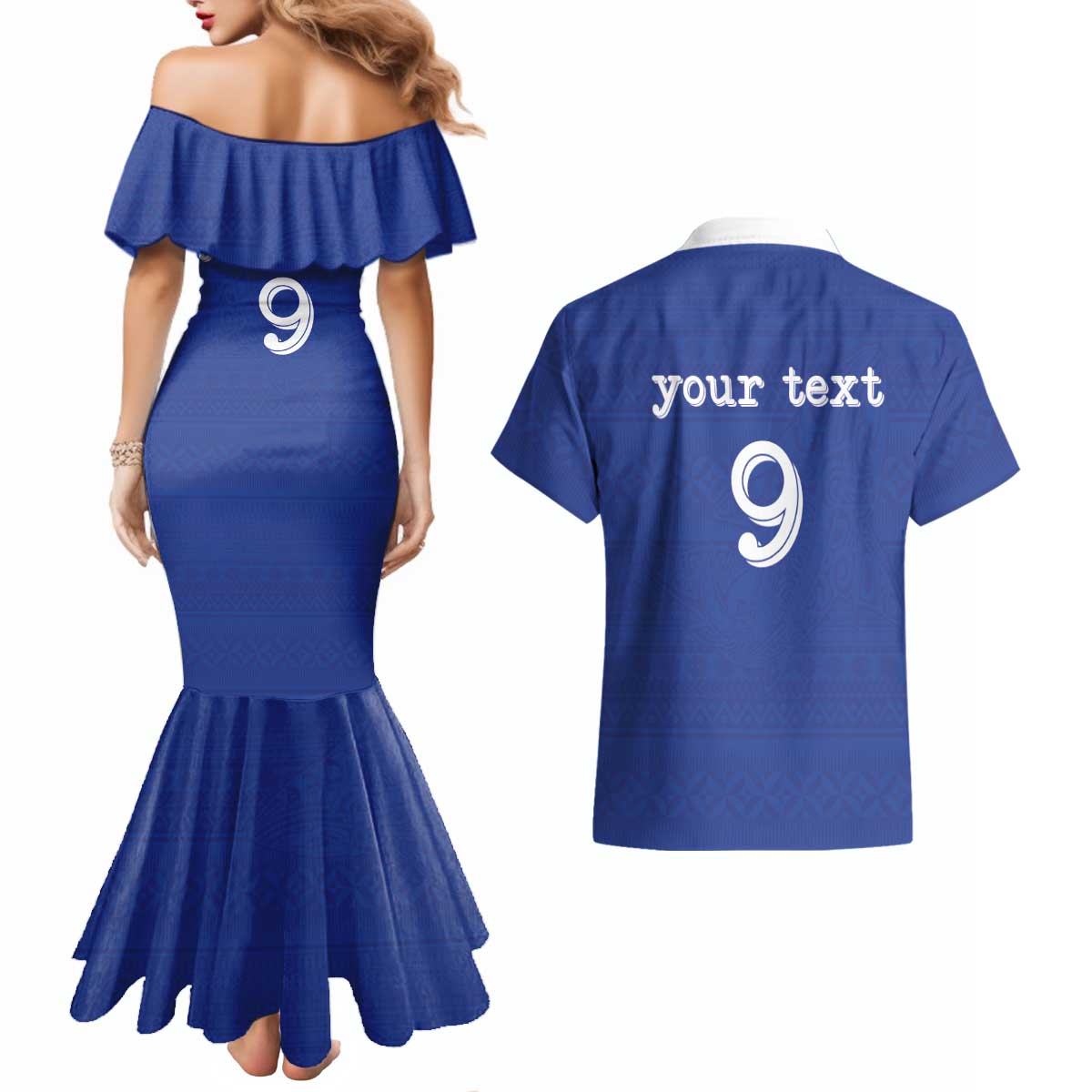 Custom Fijian Football Couples Matching Mermaid Dress and Hawaiian Shirt Tapa Pattern and Shark Tribal LT03 - Polynesian Pride
