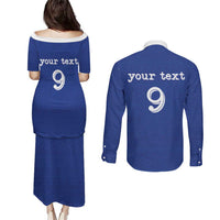Custom Fijian Football Couples Matching Puletasi and Long Sleeve Button Shirt Tapa Pattern and Shark Tribal