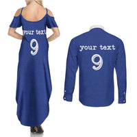 Custom Fijian Football Couples Matching Summer Maxi Dress and Long Sleeve Button Shirt Tapa Pattern and Shark Tribal