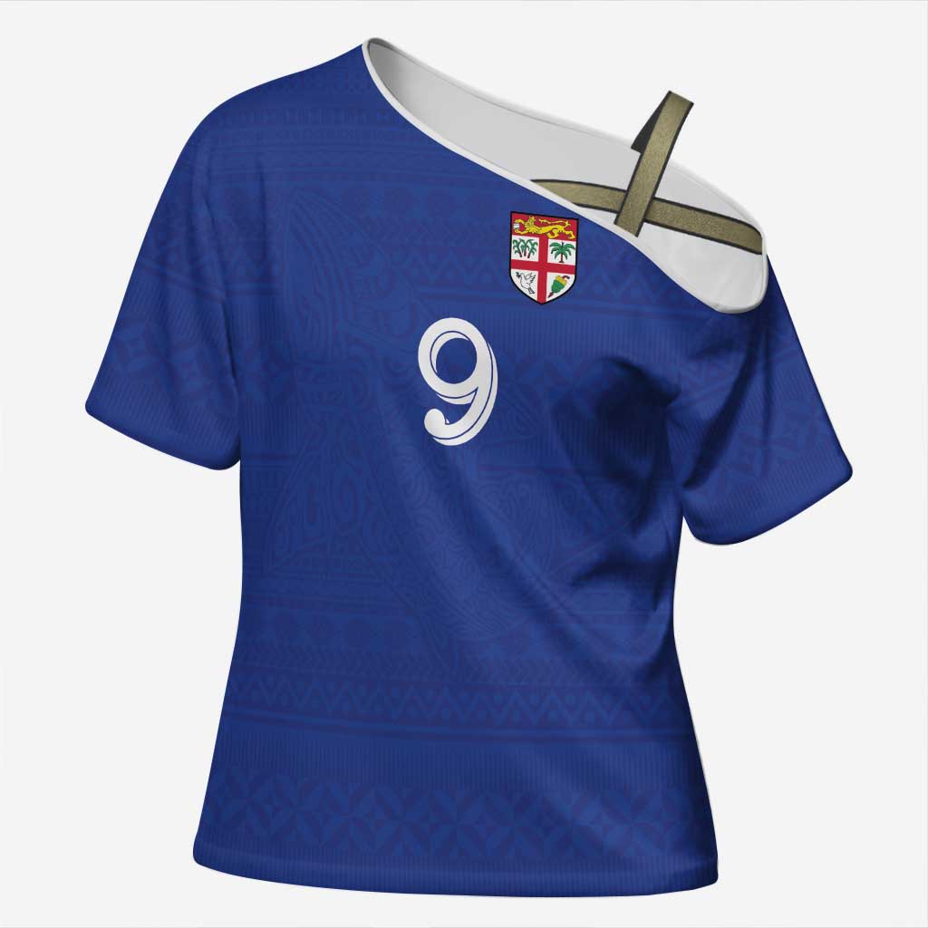 Custom Fijian Football Cross Shoulder Shirt Tapa Pattern and Shark Tribal