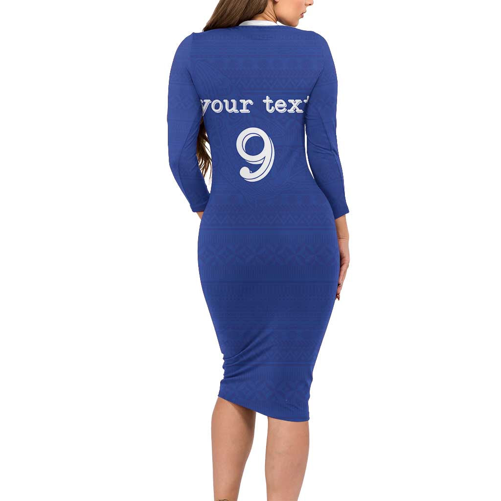 Custom Fijian Football Family Matching Long Sleeve Bodycon Dress and Hawaiian Shirt Tapa Pattern and Shark Tribal LT03 - Polynesian Pride