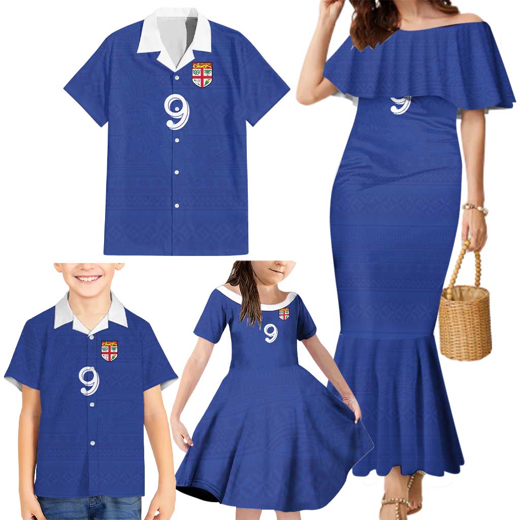 Custom Fijian Football Family Matching Mermaid Dress and Hawaiian Shirt Tapa Pattern and Shark Tribal LT03 - Polynesian Pride