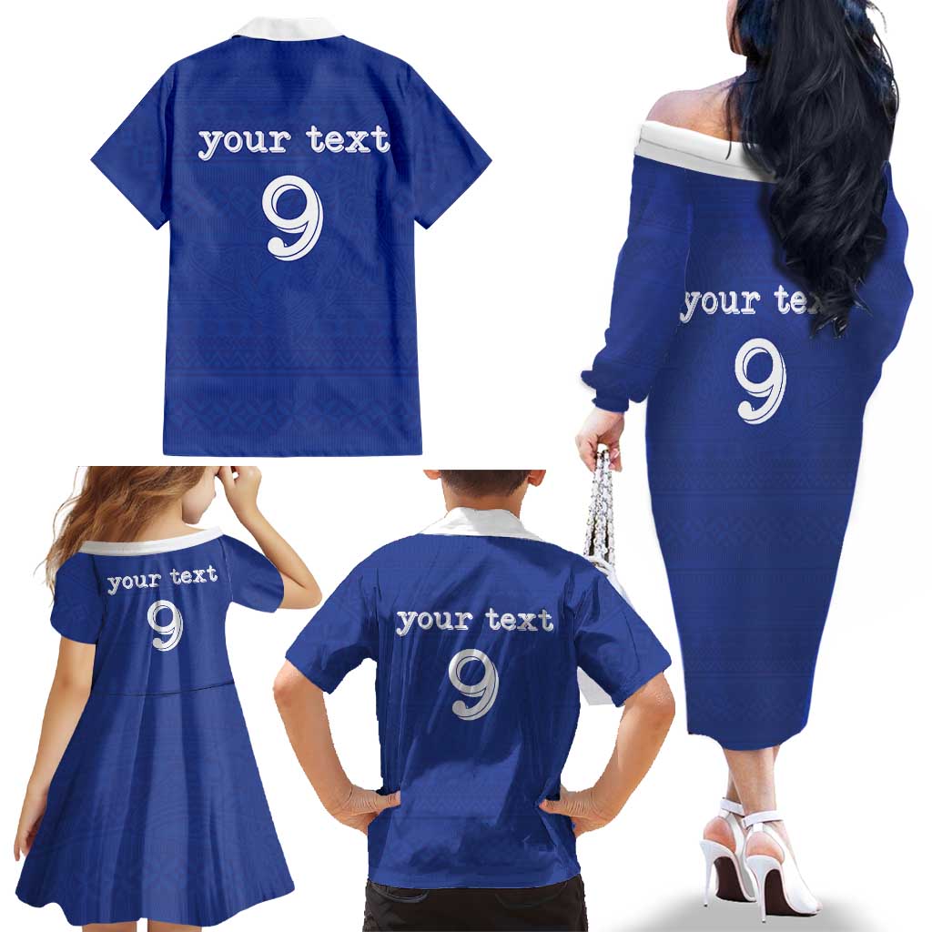 Custom Fijian Football Family Matching Off The Shoulder Long Sleeve Dress and Hawaiian Shirt Tapa Pattern and Shark Tribal LT03 - Polynesian Pride